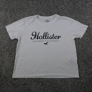 Hollister Shirt Womens S White Spell Out Logo Short Sleeve Preppy Casual Surf